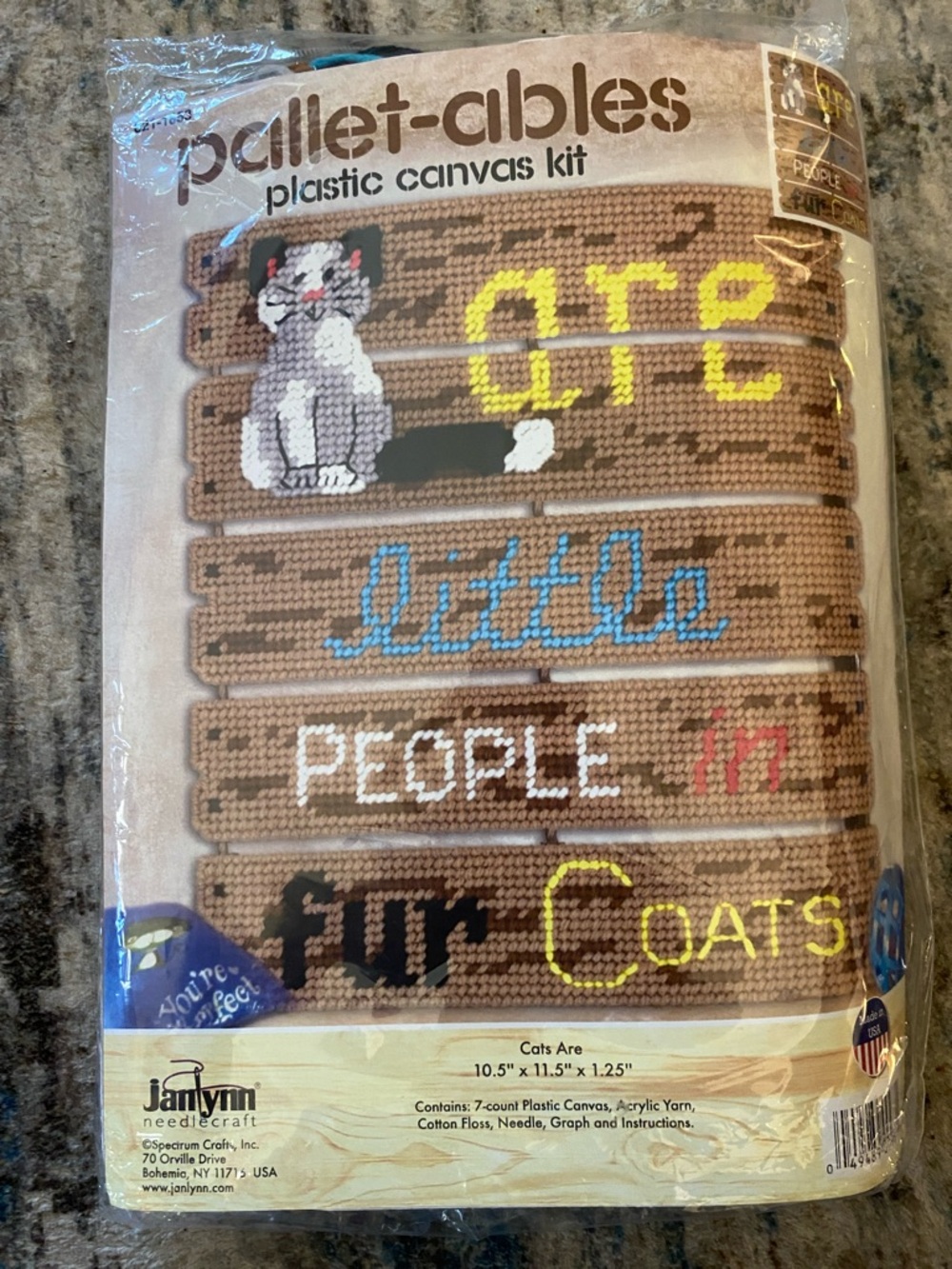 Cats Are Little People in Fur Coats Plastic Canvas Kit - Brown